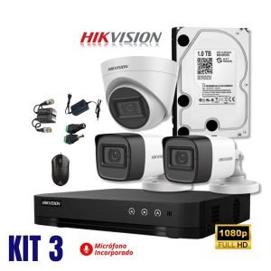 Kit Hikvision de 03 camaras full hd con audio - Rices Enterprise