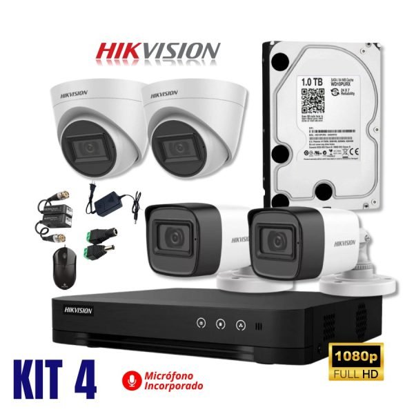 Kit Hikvision de 04 camaras full hd con audio - Rices Enterprise